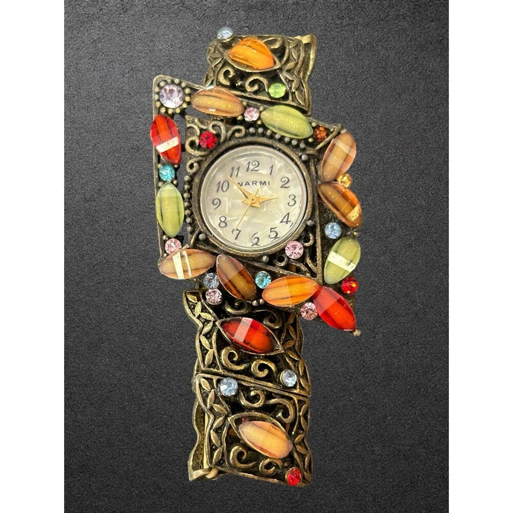 Vintage Narmi Cuff Watch Colorful Lucite Rhinestone Statement As Is Untested